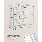 Image of a Black Lockable Metal Storage Cabinet With 2 Doors, Legs and Adjustable Shelves.