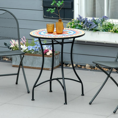 Outsunny Φ60cm Mosaic Outdoor Patio Table - Red AOSOM