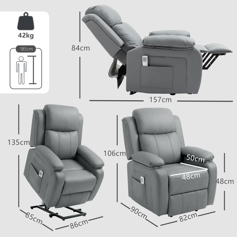 Electric Riser Recliner Chair Grey - dimensions diagram