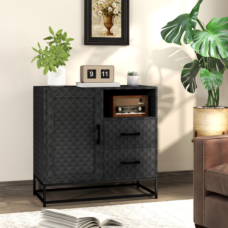 Black Sideboard Storage Cabinet with Adjustable Shelf Drawers and Open Compartment by HOMCOM
