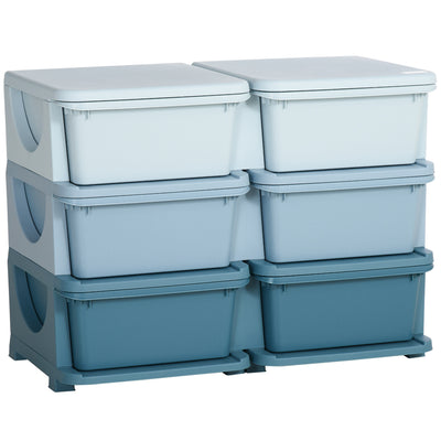 Kids Storage Unit With 6 Pull Out Drawers Ideal For Toys Books And Clothes, Blue