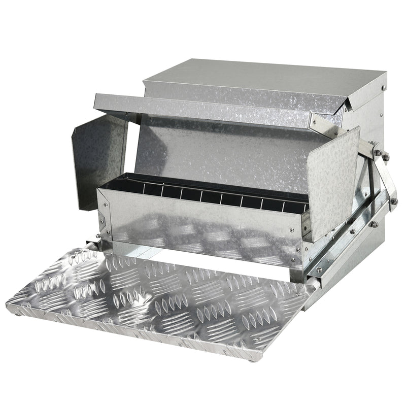 Automatic Poultry Feeder 11.5KG Rat Proof Treadle Design in Galvanised Aluminium, Silver