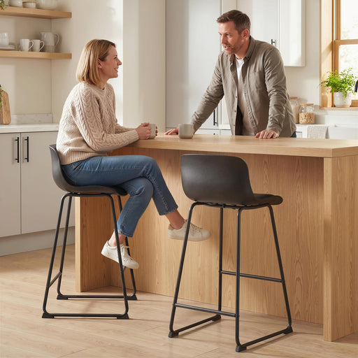 Set of 2 Bar Stools with Cushioned Seat and Easy Clean Surface for Kitchen Black AOSOM