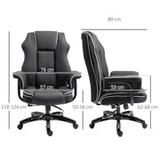 Black Faux Leather Executive Office Chair with White Piping and Padded Armrests