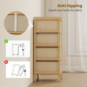 Slim Chest of Drawers for Organised Bedroom Storage with Bamboo Frame and Four Fabric Drawers Cream White AOSOM