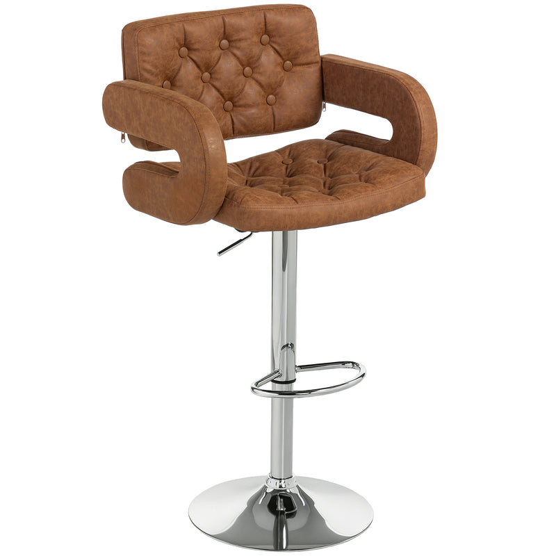 Height Adjustable Swivel Bar Stool With Backrest Armrests And Footrest For Home Bar Brown