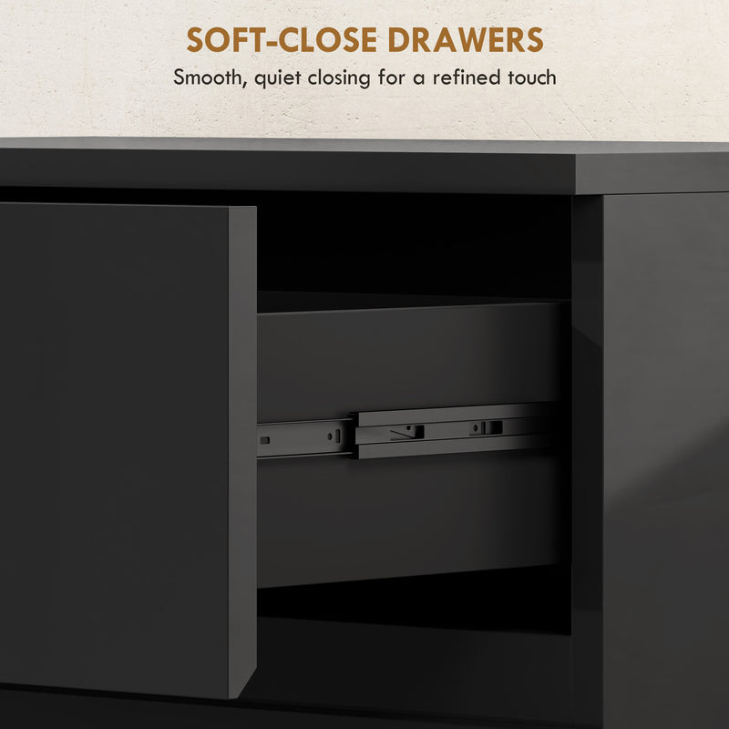 Chest of Drawers with 5 Spacious Handleless Storage Drawers for Bedroom Organisation High Gloss Black AOSOM