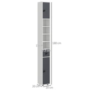 Slim Tall Bathroom Cabinet with Drawers Shelves and Cupboards for Storage Grey