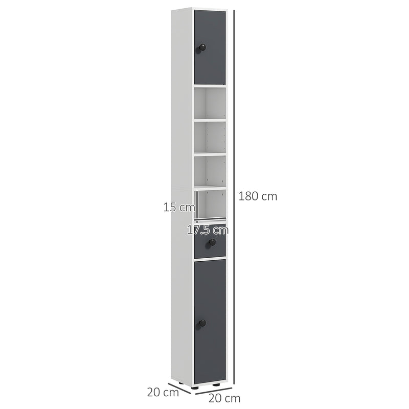 Slim Tall Bathroom Cabinet with Drawers Shelves and Cupboards for Storage Grey