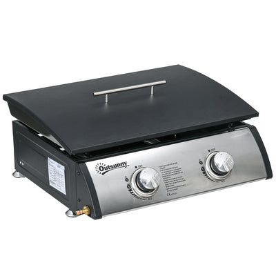 Portable Gas Plancha Grill with 2 Burners Non Stick Griddle for Camping and BBQ, Grey