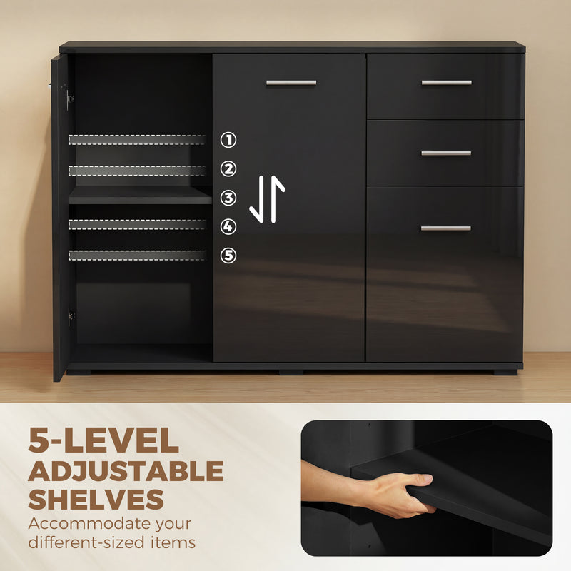 Sideboard with Drawers and Cupboards for Organised Home Storage High Gloss Black AOSOM