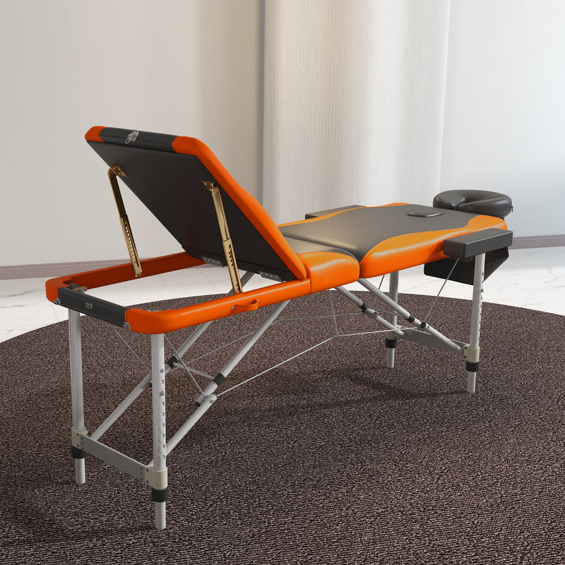 Massage Table Foldable Adjustable Height for Comfortable Home Use Black and Orange
