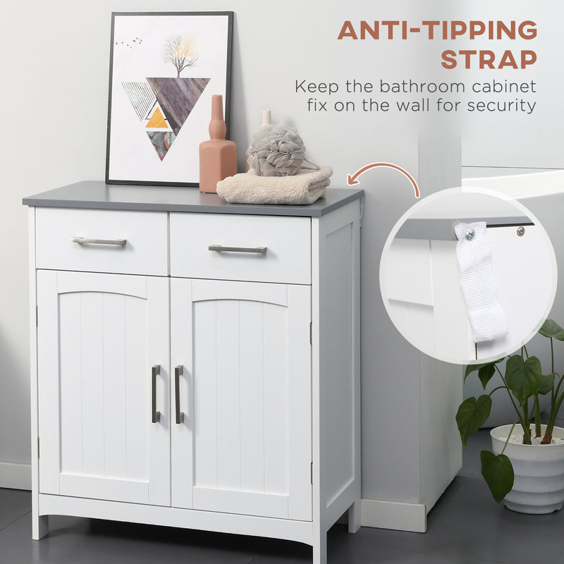 Freestanding Bathroom Storage Cabinet with Adjustable Shelf and Drawers White