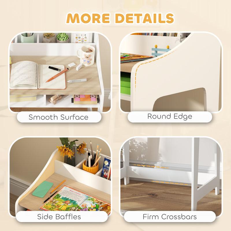 Kids Desk and Chair Set with Storage for Homework and Crafts Ages 3–8 Natural and White AOSOM