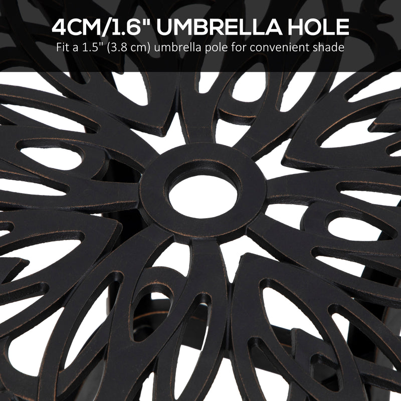 Cast Aluminium Square Bistro Table with Umbrella Hole for Garden and Balcony Bronze by Outsunny