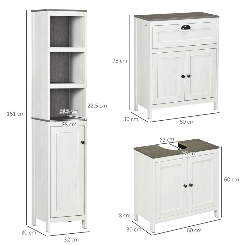 Antique White Bathroom Furniture Set with Adjustable Shelves and Storage Cabinets by Kleankin