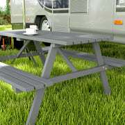 6 Seater Wooden Picnic Table with Parasol Hole Ideal for Garden or Patio Grey AOSOM