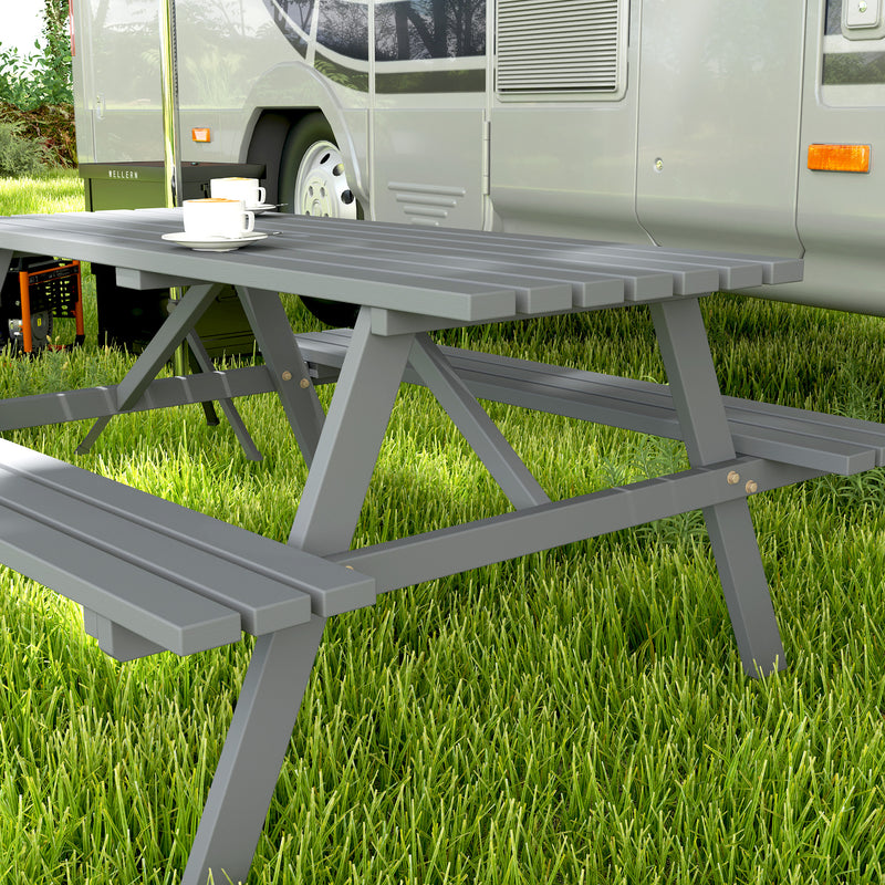 6 Seater Wooden Picnic Table with Parasol Hole Ideal for Garden or Patio Grey AOSOM