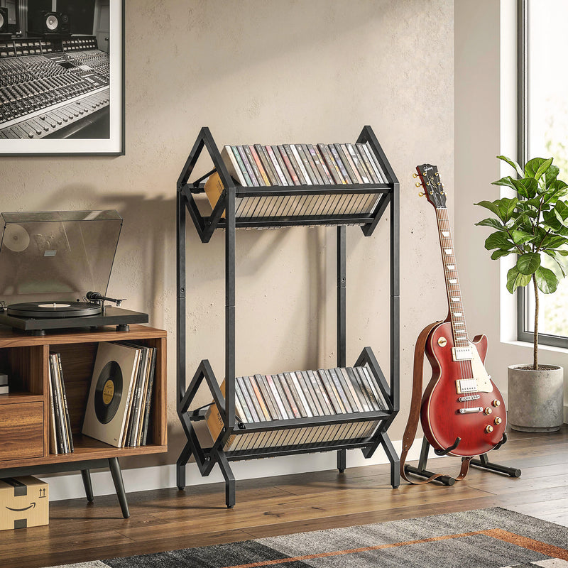 CD Storage Rack for 50 Discs with Sturdy Metal Frame and Space Saving Design Black AOSOM