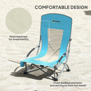 Set of 2 Blue Folding Beach Chairs with Mesh Back Carry Bag and Cup Holder for Camping