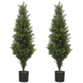 Artificial Cypress Trees Set of 2 for Low Maintenance Front Door Display Green Homcom
