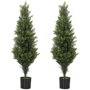 Artificial Cypress Trees Set of 2 for Low Maintenance Front Door Display Green Homcom