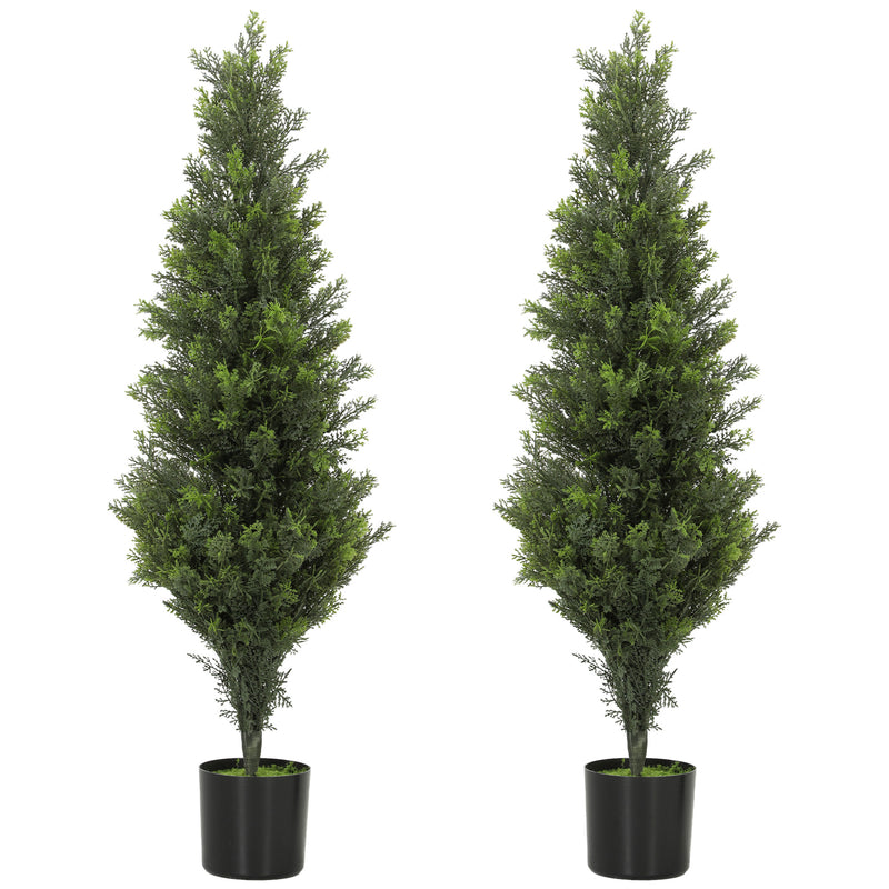 Artificial Cypress Trees Set of 2 for Low Maintenance Front Door Display Green Homcom