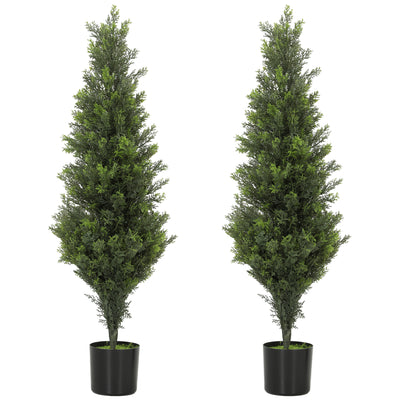 Artificial Cypress Trees Set of 2 for Low Maintenance Front Door Display Green Homcom