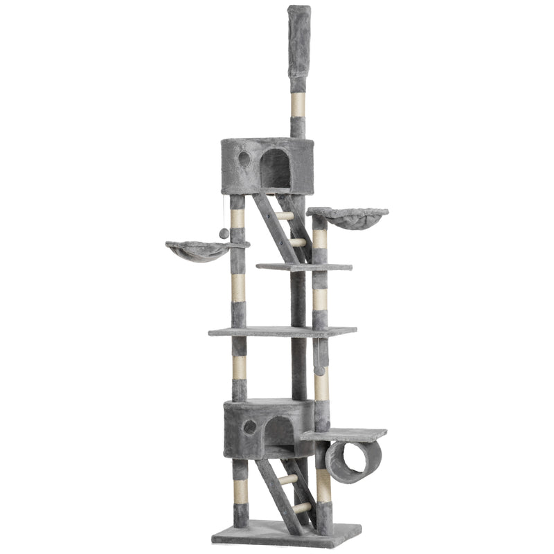 Adjustable Floor to Ceiling Cat Tree for Indoor Climbing and Play 240 to 260cm Light Grey