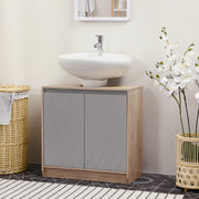 Grey Under Sink Bathroom Cabinet with Adjustable Shelf and Double Doors Floor Standing