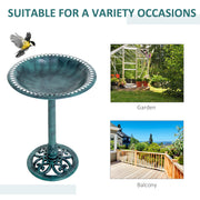 Garden Bird Bath Feeder Stand with Scallop Design and Vintage Finish for Outdoors, Green