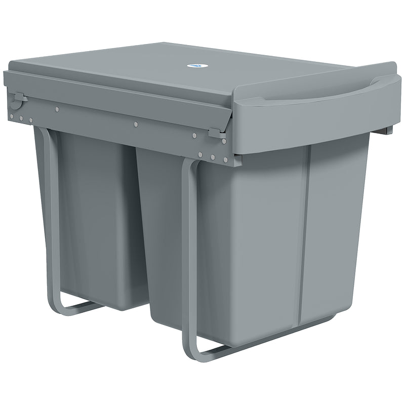 Pull Out Under Sink Kitchen Bin with Dual Compartments for Easy Waste and Recycling Grey