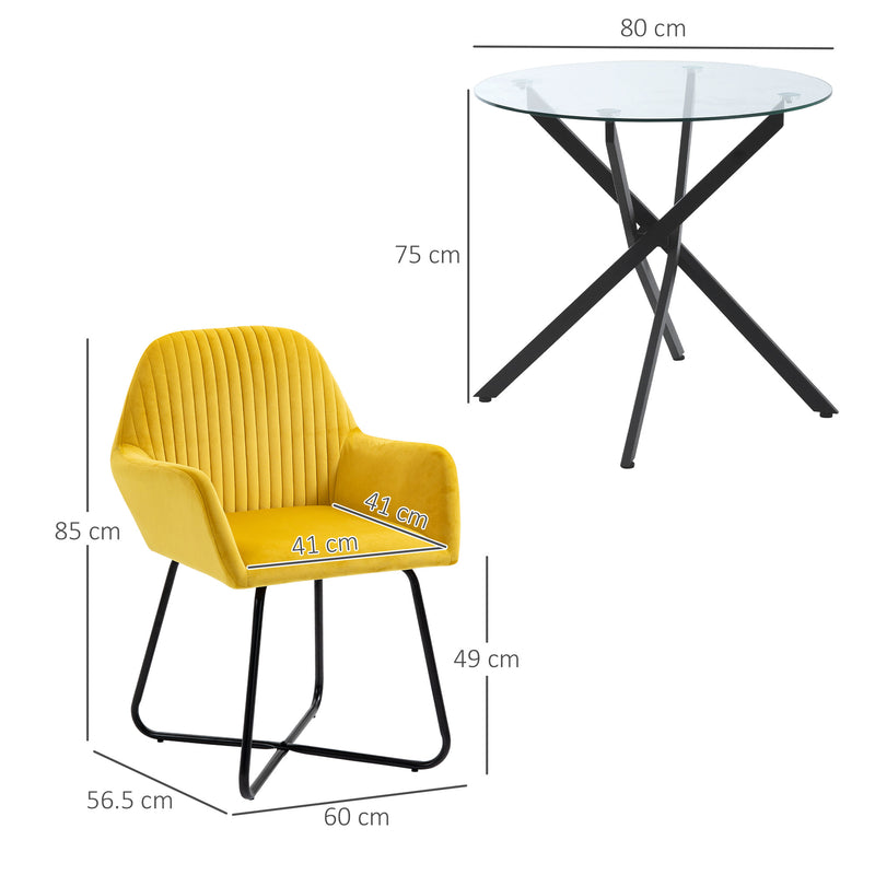 HOMCOM Modern Dining Furniture Set with Round Table and Accent Armchair Black and Yellow AOSOM