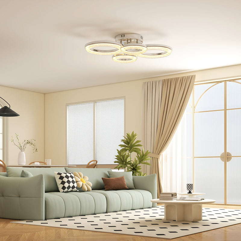 Modern LED Ceiling Light with 4 Ring Design and Adjustable Colour for Living Room Silver Tone AOSOM