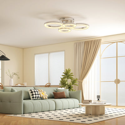 Modern LED Ceiling Light with 4 Ring Design and Adjustable Colour for Living Room Silver Tone AOSOM