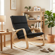 Rocking Chair with High Back and Cushioned Seat for Relaxing at Home Black AOSOM