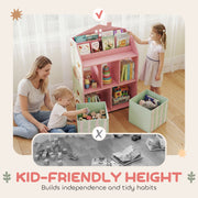Kids Toy Storage Shelf with Book Display and Drawers for Easy Organisation Pink AOSOM
