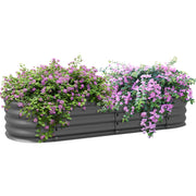 Dark Grey Metal Raised Garden Bed With Safety Edging For Flowers Herbs And Succulents