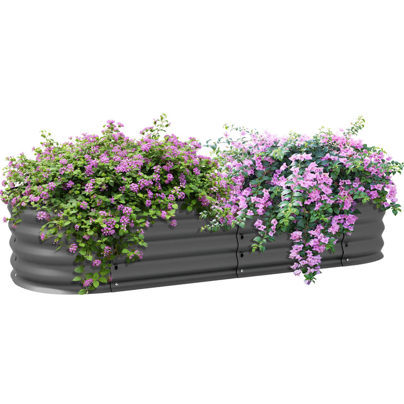 Dark Grey Metal Raised Garden Bed With Safety Edging For Flowers Herbs And Succulents