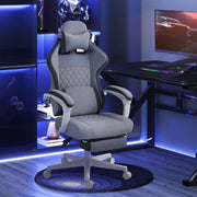 Grey Velvet Reclining Gaming Chair With Footrest And Lumbar Support For Home Office