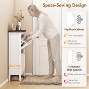 Narrow Shoe Cabinet for Hallways with 2 Flip Drawers White With Gold Handles 60 x 27 x 97 cm Homcom