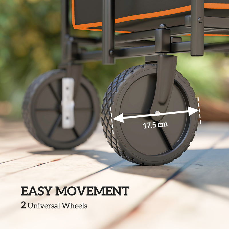 160L Folding Festival Trolley Cart with Tailgate and Carry Bag Black and Orange by Outsunny