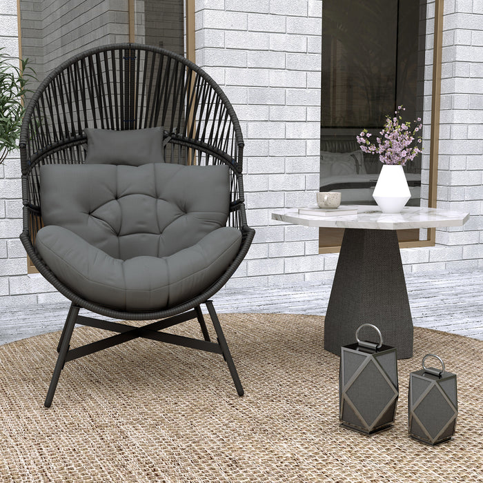 Charcoal Grey Oversized Rattan Egg Chair With Thick Cushion and Steel Frame by Outsunny