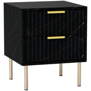 Black Two Drawer Bedside Table with Gold Legs Elegant Design by HOMCOM