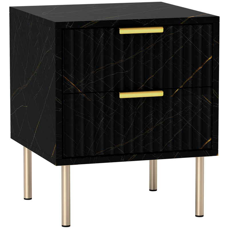 Black Two Drawer Bedside Table with Gold Legs Elegant Design by HOMCOM