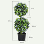 Set of 2 Artificial Ball Trees with Blue Lavender Flowers in Pots 70cm by HOMCOM