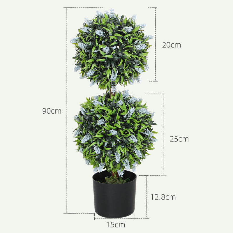 Set of 2 Artificial Ball Trees with Blue Lavender Flowers in Pots 70cm by HOMCOM