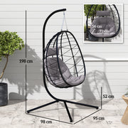 Grey Hanging Egg Chair with Stand and Cushion for Garden Patio and Balcony by Outsunny
