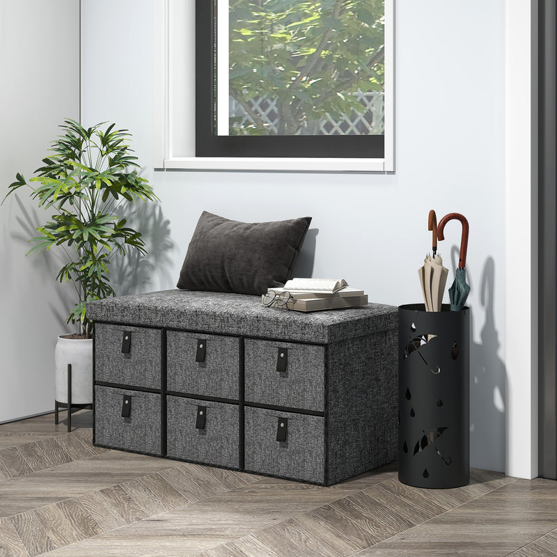Shoe Storage Bench with 6 Drawers and Padded Seat Ideal for Hallway or Entryway Dark Grey