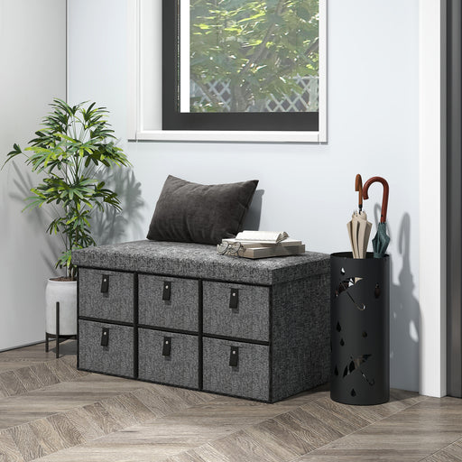 Shoe Storage Bench with 6 Drawers and Padded Seat Ideal for Hallway or Entryway Dark Grey